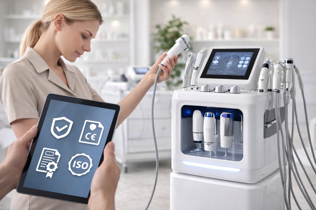 Cosmetic doctors examine high-tech equipment