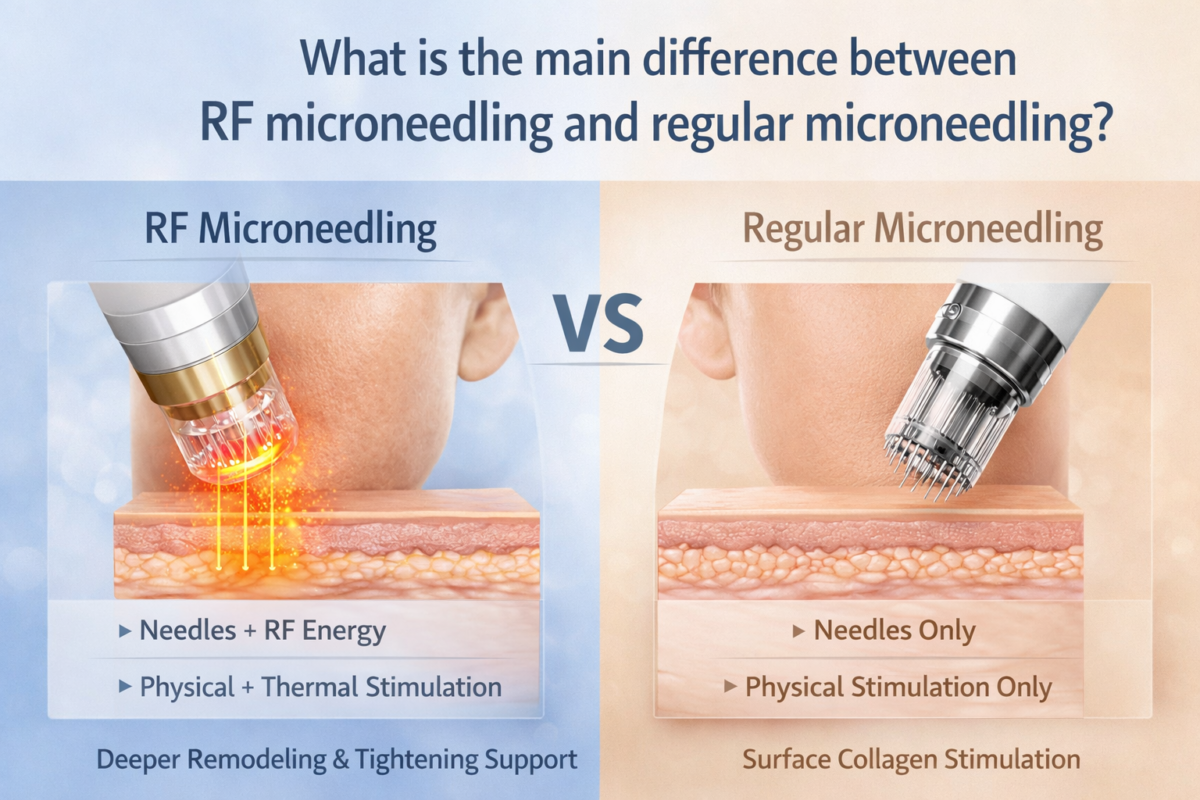 What is the main difference between RF microneedling and regular microneedling